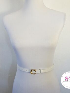 White Thin Belt With C Gold Buckle
